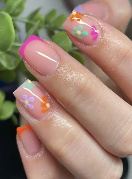 KissICON A622 KissIcon Short Almond Press-On Nails Floral Tip -