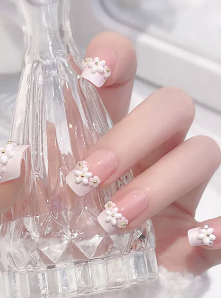 KissICON A638 KissIcon Short Almond Press-On Nails Floral Tip -
