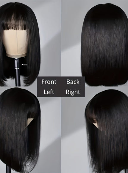 Kissicon Human Hair Bob Wig Bangs