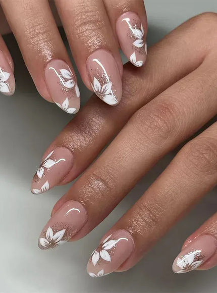 KissICON A740 KissIcon Short Almond Press-On Nails Floral Tip -