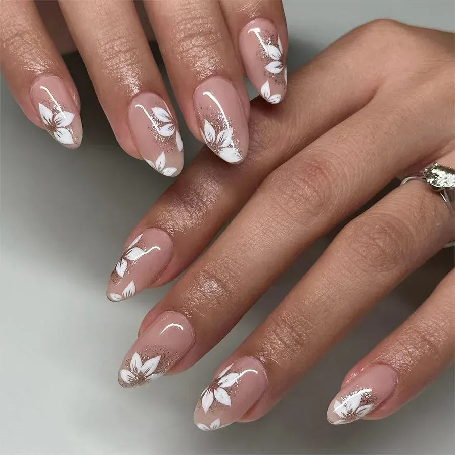 KissICON A740 KissIcon Short Almond Press-On Nails Floral Tip -