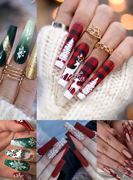 KissIcon Christmas Press On Nails Coffin Red Green