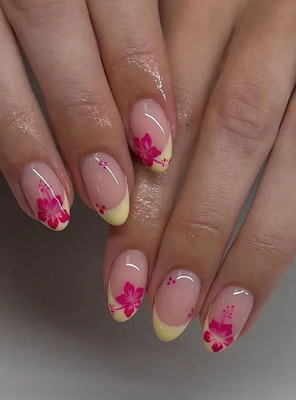 KissICON A756 KissIcon Short Almond Press-On Nails Floral Tip -
