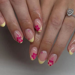 KissICON A756 KissIcon Short Almond Press-On Nails Floral Tip -