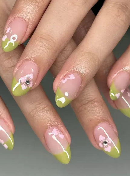 KissICON A829 KissIcon Short Almond Press-On Nails Floral Tip -