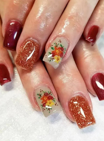 KissICON A831 KissIcon Short Almond Press-On Nails Floral Tip -