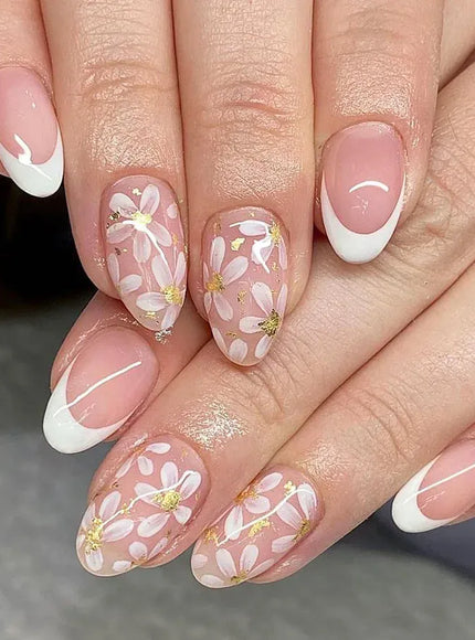 KissICON A834 KissIcon Short Almond Press-On Nails Floral Tip -