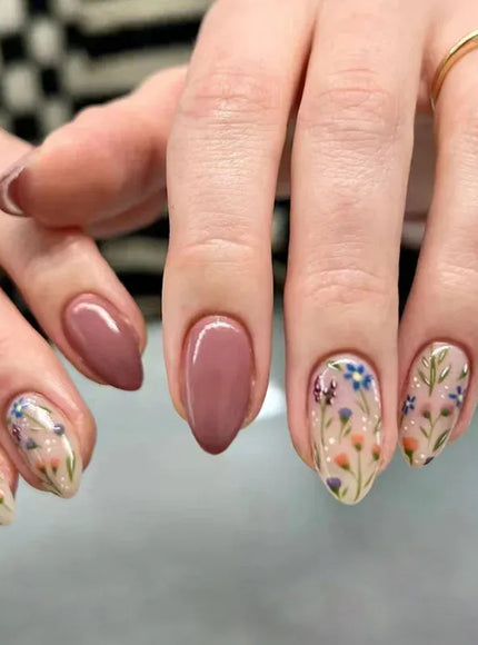 KissICON A852 KissIcon Short Almond Press-On Nails Floral Tip -