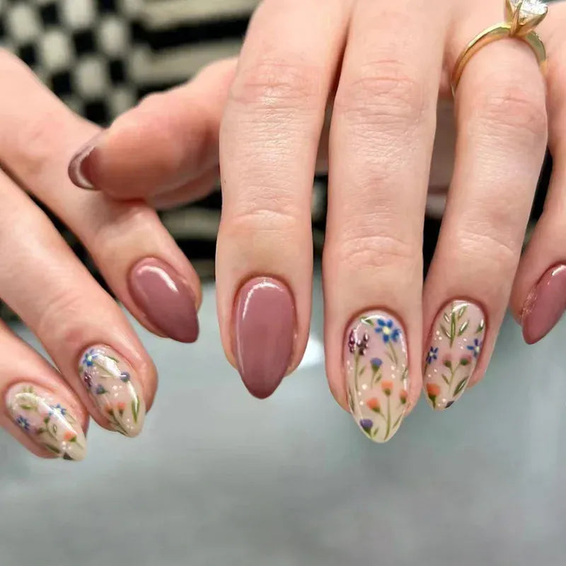 KissICON A852 KissIcon Short Almond Press-On Nails Floral Tip -