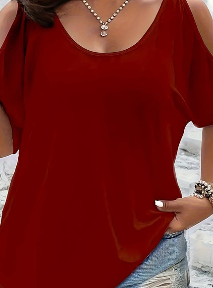 Women's Elegant Off-Shoulder Round Neck T-Shirt - Soft Stretchy Fabric, Solid Color Summer Casual & Formal Wear, Hand Wash Only, Everyday Comfort Tee, Elegant Shirt, Comfortable Fit Shirt