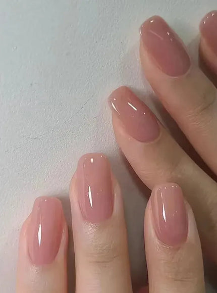 KissICON AA156-5 24Pcs Oval Short Pink Press on Nails Simple