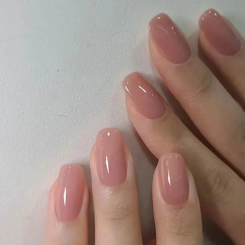 KissICON AA156-5 24Pcs Oval Short Pink Press on Nails Simple