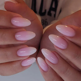KissICON AA238-4 24Pcs Oval Short Pink Press on Nails Simple
