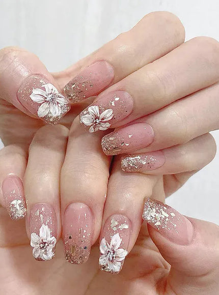 KissICON AA323 KissIcon Short Almond Press-On Nails Floral Tip -