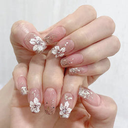 KissICON AA323 KissIcon Short Almond Press-On Nails Floral Tip -