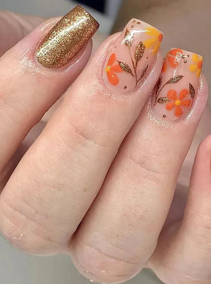 KissICON AA334 KissIcon Short Almond Press-On Nails Floral Tip -