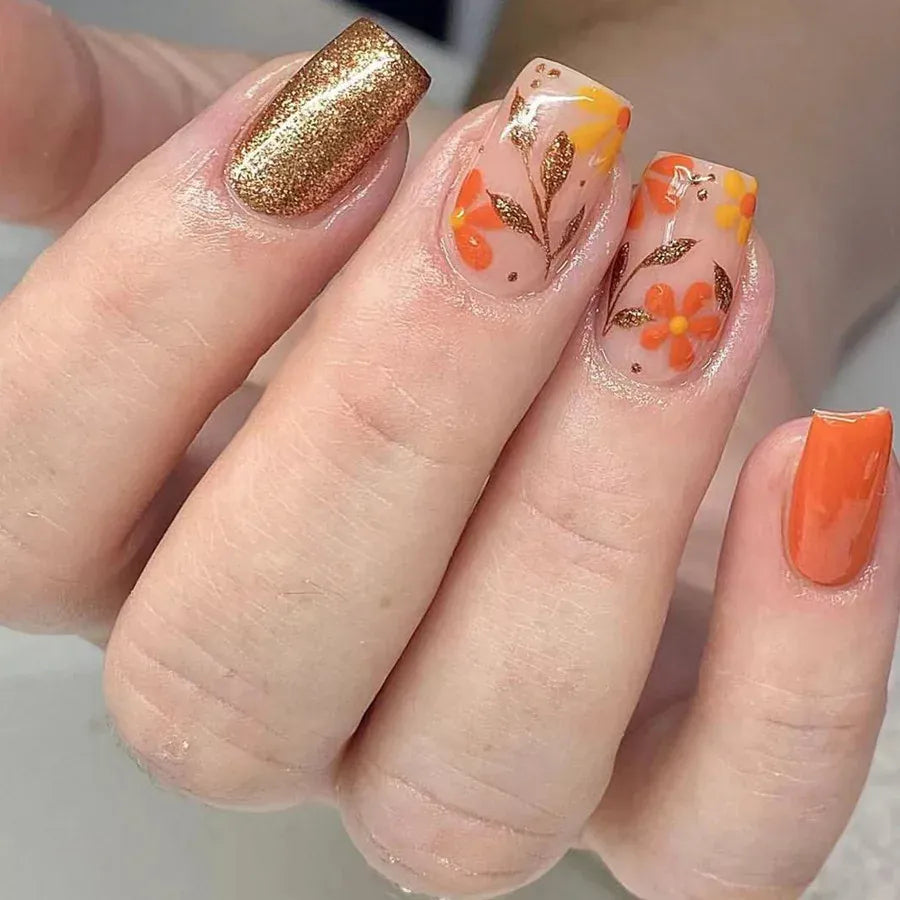 KissICON AA334 KissIcon Short Almond Press-On Nails Floral Tip -