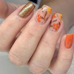 KissICON AA334 KissIcon Short Almond Press-On Nails Floral Tip -