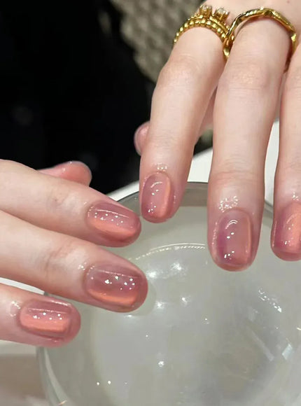KissICON AA456 24Pcs Oval Short Pink Press on Nails Simple