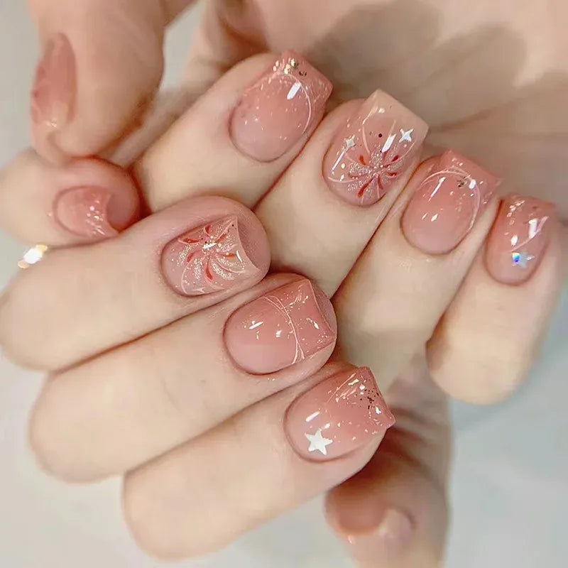 KissICON AA812 24Pcs Oval Short Pink Press on Nails Simple