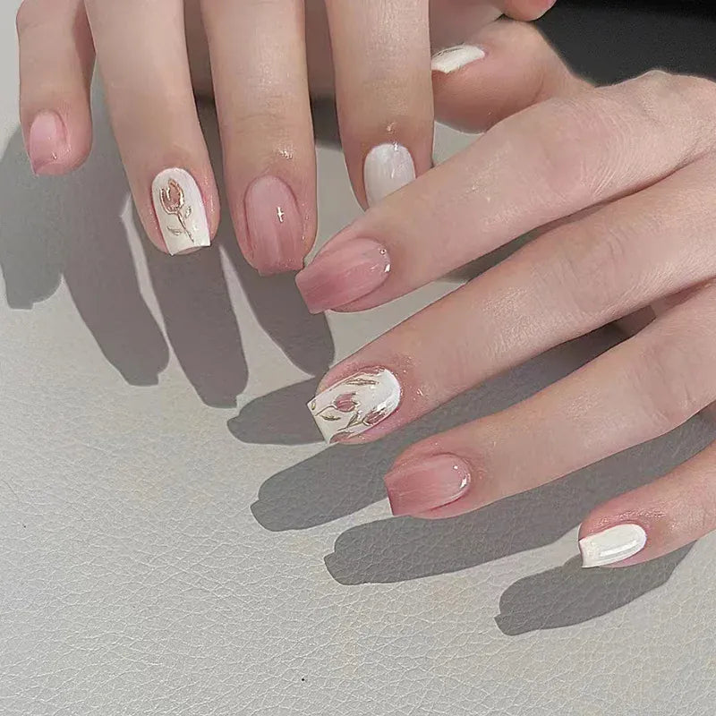KissICON AA813 KissIcon Short Almond Press-On Nails Floral Tip -