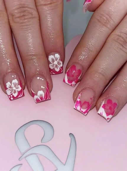 KissICON AA89 KissIcon Short Almond Press-On Nails Floral Tip -