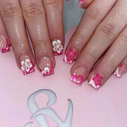 KissICON AA89 KissIcon Short Almond Press-On Nails Floral Tip -