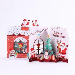 KissICON AD-GXT-037 Christmas Tree Greeting Cards Cat Xmas Party Three-dimensional Pop Up Card 3D Postcard With Envelope Holiday Supplies