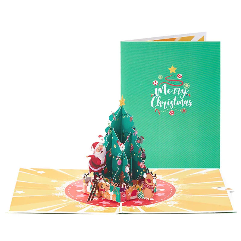 KissICON AD-LJJ-092 Christmas Tree Greeting Cards Cat Xmas Party Three-dimensional Pop Up Card 3D Postcard With Envelope Holiday Supplies