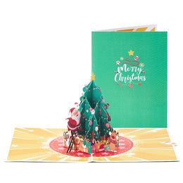 KissICON AD-LJJ-092 Christmas Tree Greeting Cards Cat Xmas Party Three-dimensional Pop Up Card 3D Postcard With Envelope Holiday Supplies