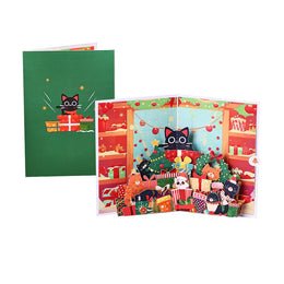 KissICON AD-LYJ-032 Christmas Tree Greeting Cards Cat Xmas Party Three-dimensional Pop Up Card 3D Postcard With Envelope Holiday Supplies