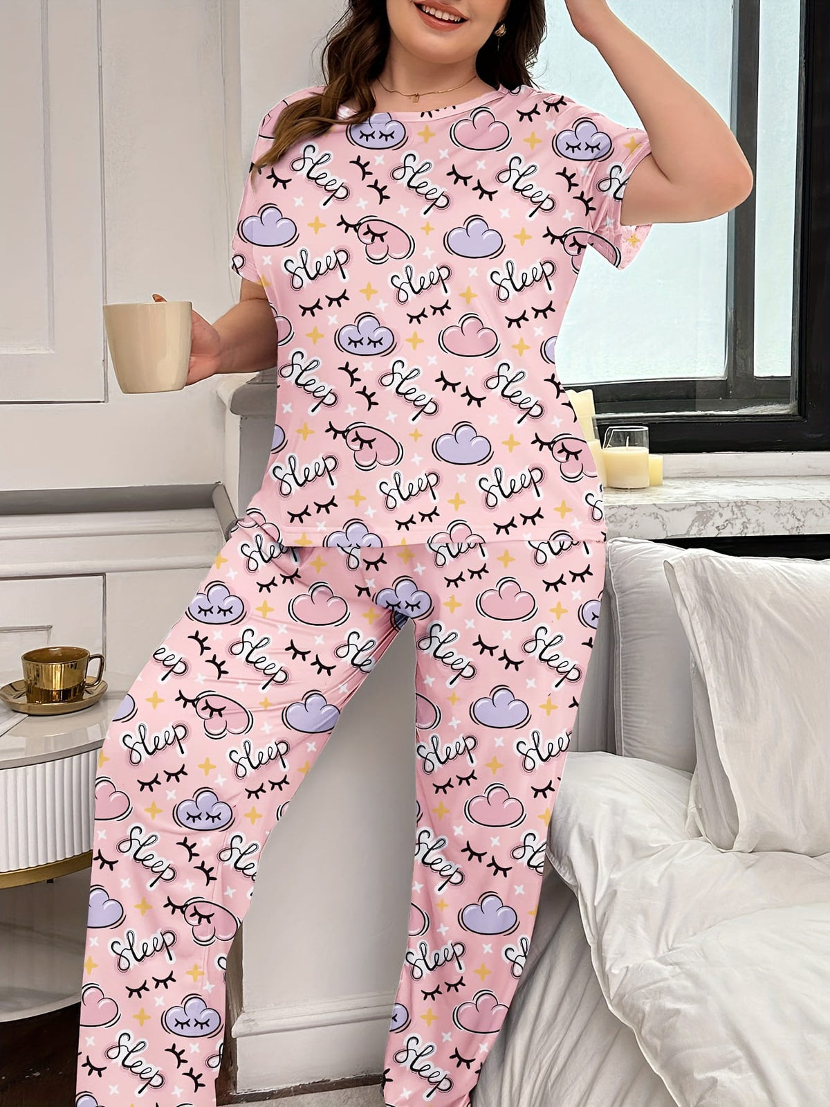 jkthpu-45 Adorable PlusSize Cartoon Pajama Set for Her