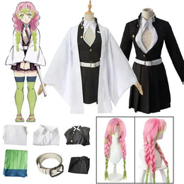 KissICON Adult Children Anime Kanroji Mitsuri Cosplay Costume Kimono Haori Dress Wig Clothes Halloween Costume for Adult Children