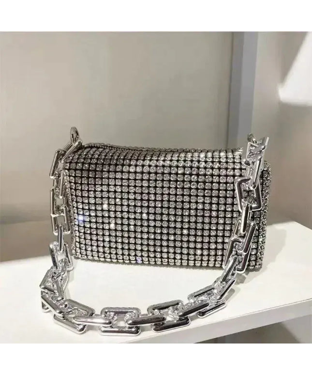 Dropshipman Allover Rhinestone Bucket Bag, Glitter Chain Prom Purse, Women's Mini Crossbody Bag