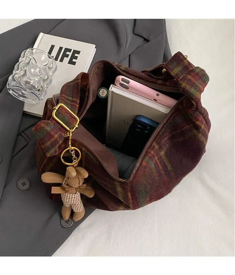 KissICON American Vintage Plaid Wool Crossbody – Shoulder