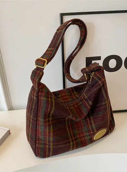 KissICON American Vintage Plaid Wool Crossbody – Shoulder