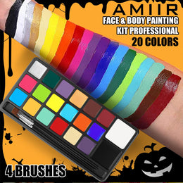 KissICON AMIIR 20Color Professional Halloween Face Painting Kit with Brushes
