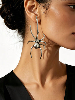KissICON Antique Silver Vintage Gothic Silver 3D Spider Dangle Earrings