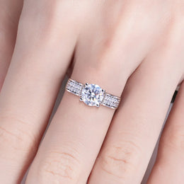KissICON AnuJewel 2ct Moissanite Engagement Ring for Women 925 Sterling Silver 18k Gold Plated D Color Luxurious Wedding Band Ring