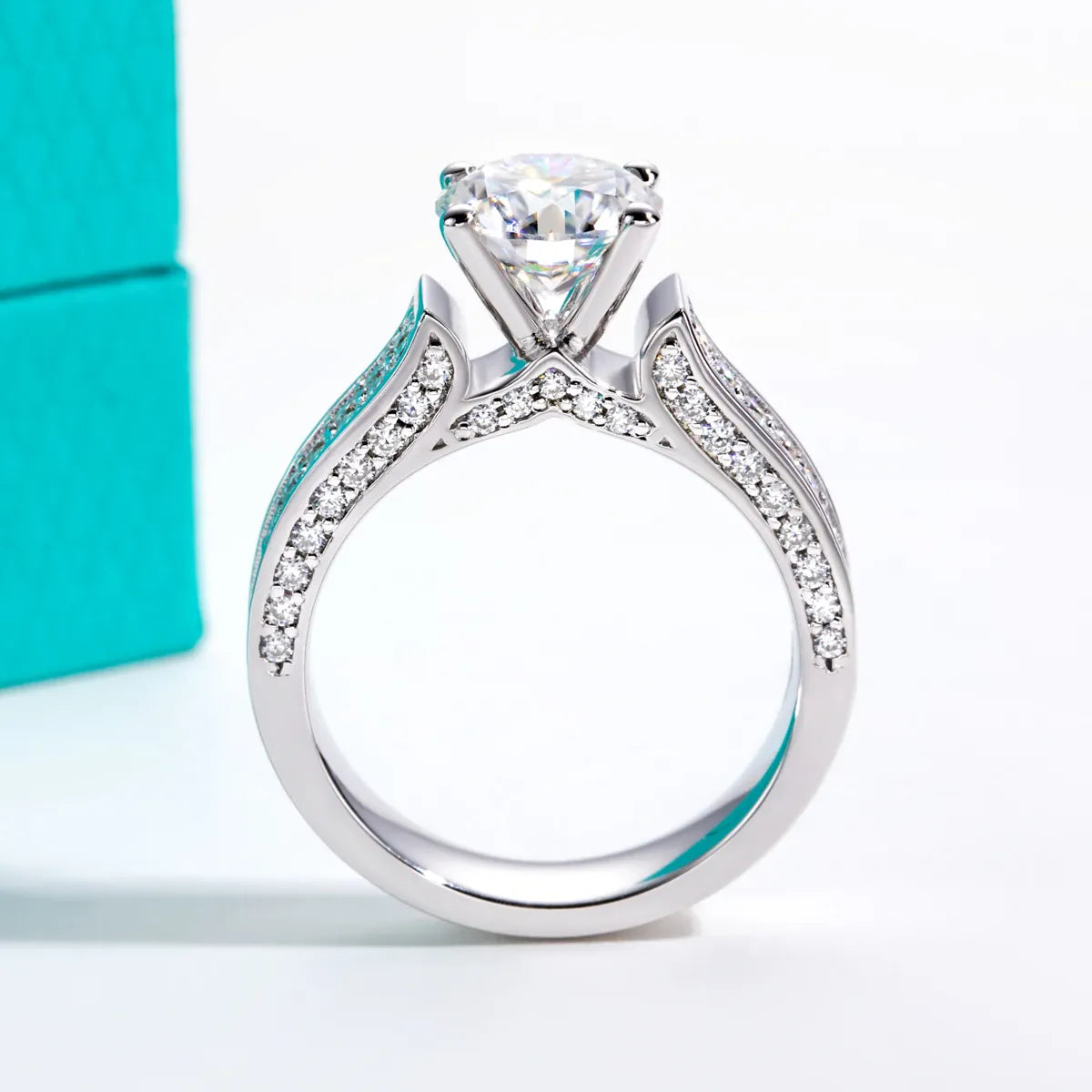 KissICON AnuJewel 2ct Moissanite Engagement Ring for Women 925 Sterling Silver 18k Gold Plated D Color Luxurious Wedding Band Ring