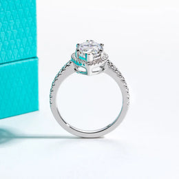 KissICON AnuJewel 3ct D Color Marquise Cut Moissanite Halo Engagement Wedding Ring 925 Sterling Silver Rings for Women Gift Jewelry