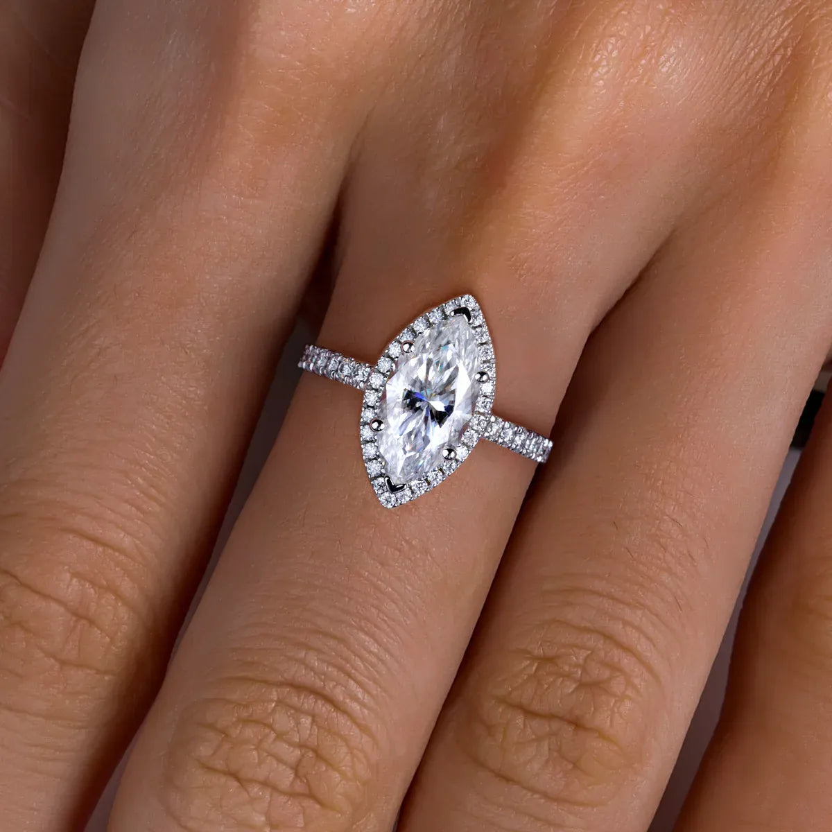 KissICON AnuJewel 3ct D Color Marquise Cut Moissanite Halo Engagement Wedding Ring 925 Sterling Silver Rings for Women Gift Jewelry