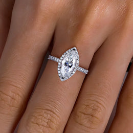 KissICON AnuJewel 3ct D Color Marquise Cut Moissanite Halo Engagement Wedding Ring 925 Sterling Silver Rings for Women Gift Jewelry