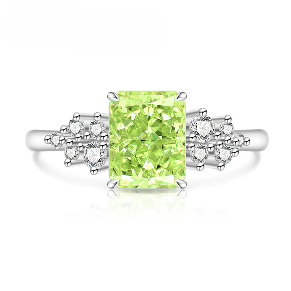 KissICON APPLEGREEN 925 Sterling Silver Gemstone Ring for Women - Ultra-Shiny High-Carat Diamond Finger Ring Jewelry Piece
