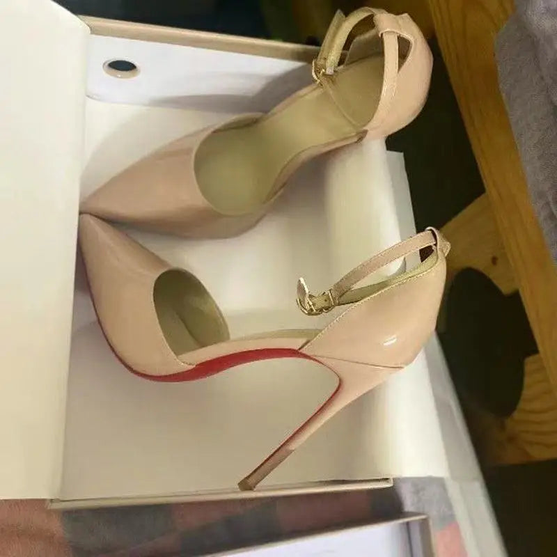 Dropshipman Apricot [10cm]] / EUR36 Sexy Chic Pointed Toe High Heels Strappy Sandals Fashionable Korean Sle Women's Shoes Low Cut Ankle Strap PU Material