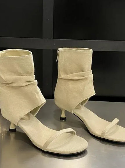 KissICON Apricot / 35 2025 New Concise Open Toe Clip-On Denim Women's