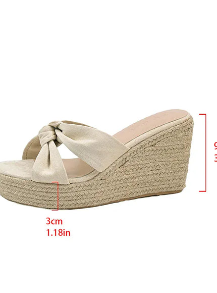 KissICON apricot / 36 Cross Band Wedges Sandals Women Plus Size Espadrilles