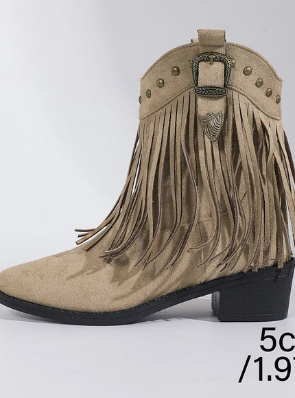 KissICON apricot / 39 Tassel Decor High Heels Western Boots Women 2025