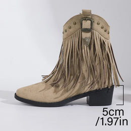 KissICON apricot / 39 Tassel Decor High Heels Western Boots Women 2025