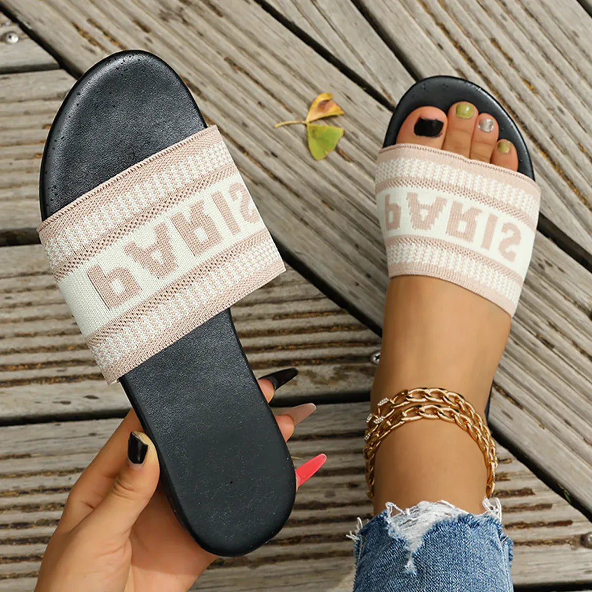 KissICON Footwear apricot / 39 Women's Embroidered Slip-On Flat Sandals | Casual Summer Footwear